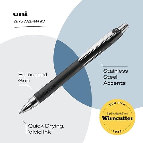 Uniball Jetstream RT 12 Pack, 1.0mm Bold Black, Wirecutter Best Pen, School Pens, Ballpoint Ink Pens - School Supplies, Ballpoint Pen, Colored Pens, Smooth Writing Pens