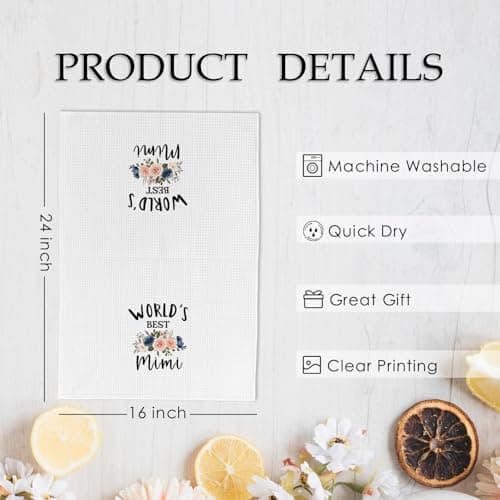 FXHANGD World's Best Mimi Kitchen Towels, Mimi Gifts from Grandkids，Mimi Dish Towels, Mothers Day Birthday Gifts for Mimi Grandma, Mimi Decorative Hand Tea Towels for Bathroom Kitchen, 16x24 Inches