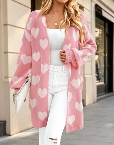 Soft Knit Long Sleeve Cardigans, Winter Fall Clothes, Dressy Casual Office Work Teacher Outfits Oversized Long Cardigan Sweaters for Women Cute Heart Fall Coats Outfits B0G574VFVG