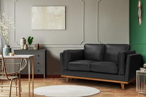 Valencia Artisan Full Leather Loveseat Sofa 66”| Pure Full Italian Nappa Leather Couch, Solid Wood Accent, Ultimate Comfort, Black