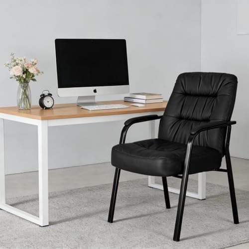 OLIXIS Office Waiting Room Guest Chair, 500lbs Office Reception Lobby PU Leather Chair No Wheels with Padded Armrest for Conference Lobby Medical Waiting Area Bedroom Elderly, Black