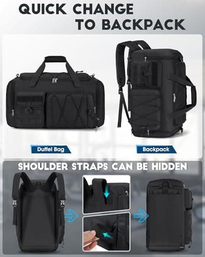 SDYSM Gym Bag for Men 45L Sports Duffel Bags 3-in-1 Travel Duffel Bag with Shoe Compartment, Gym Workout Backpack Carry On Weekender Bag Overnight Bag for Travel, Black