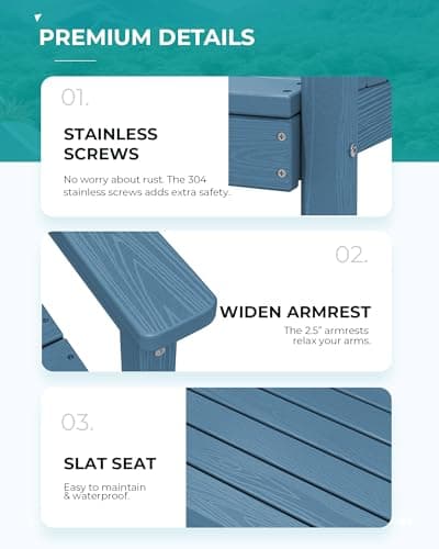 SERWALL 7-Piece Patio Dining Table Sets, Outdoor HDPE Dining Furniture Set with Umbrella Hole Cut-Out Table and 6 Chairs, Blue