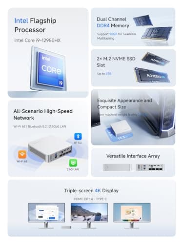 MINISFORUM AI Mini PC M1-1295 Barebone with Intel Core i9-12950HX (16C(8E+8P)/24T, up to 5,0 GHz), Mini Computer DDR4 RAM PCIe4.0 SSD, Dual Display with HDMI 2.1/DP, 5X USB Ports, WiFi 6E,BT 5.2