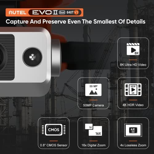 Autel Robotics EVO II Dual 640T V3, 640x512 Thermal Imaging Drone, Remote ID Supported, 0.8'' CMOS&50MP 8K RYYB Sensor,10+ Temp Measurement, D-RI Ranges, Thermal Analysis Tool, for Search&Rescue/Power Inspection/Public Safety/Hunting