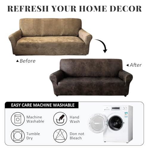 ANARACHON Sofa Cover, Couch Covers for Leather Couches, Stretch Sofa Covers with Leather-Like Texture, Washable, Non-Pilling, Non-Slip 1-Piece Couch Cover for Dogs, Cats and Kids (Sofa, Brown)