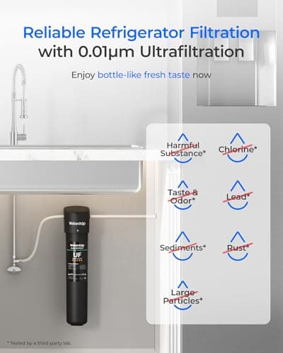 Waterdrop 15UC-UF 0.01 μm Inline Water Filter for Refrigerator, 2 Years, In Line Water Filter for Icemaker, Ideal for Ice Maker, RV, Refrigerator, 1/4 inch Direct Connect, NSF/ANSI 42 Certified