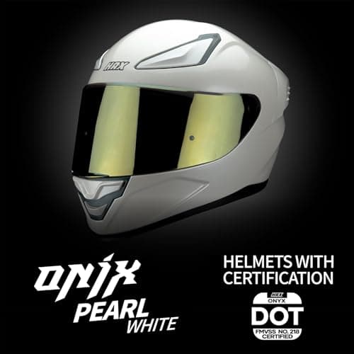 HAX Onix Full Face Motorcycle Helmets DOT Approved, Pinlock Ready & Intercom Slot , Motorbike Powersports Street Racing for Men Women（Pearl White, L)