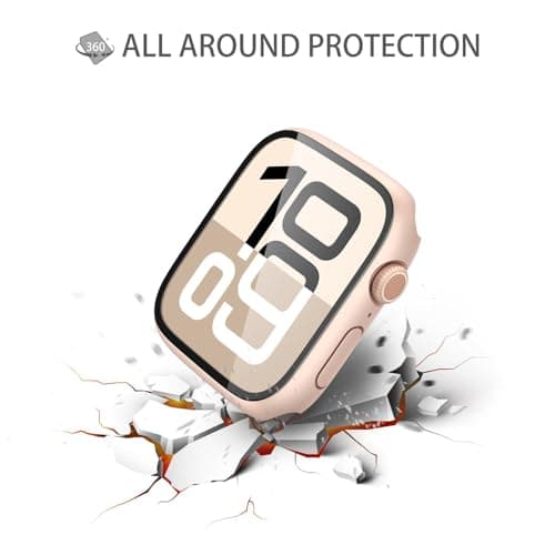 Misxi 2 Pack Tempered Glass Case Compatible for Apple Watch Series 11 (2025) Series 10 42mm, Hard PC Screen Protector Overall Protection Scratch-Resistant Cover for iWatch, 1 Rose Gold + 1 Transparent