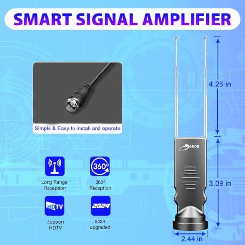 HIDB Indoor TV Antenna - Ultra HD 4K/1080p Digital TV Antennas for Local Channels, Enhanced Rabbit Ear Design with Smart Signal Booster, Works with All Smart TVs, Easy Setup, No Monthly Fees!