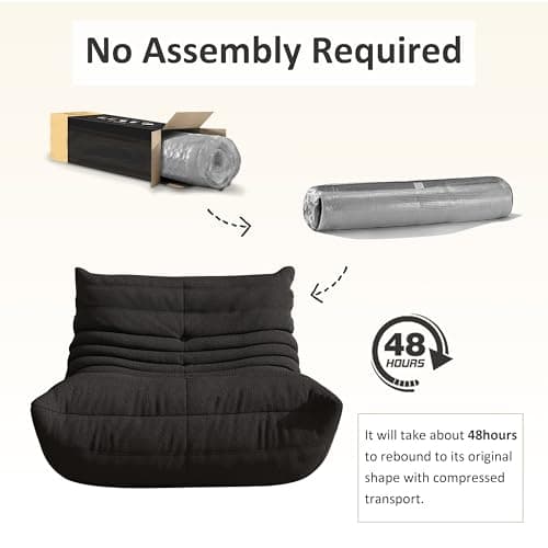 Bean Bag Chair for Adults, Comfy Floor Chair Memory Foam Bean Bag Chair, Cozy Lounge Floor Chair for Gaming, Reading & Relaxation, Small Foam Couch for Living Room, Bedroom(Black,Single)