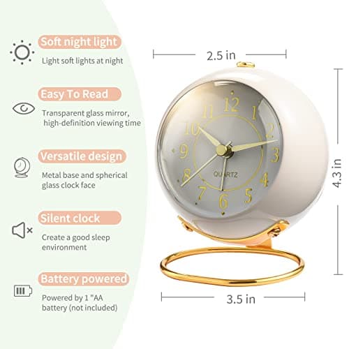 Tetino Analog Alarm Clocks,Retro Backlight Cute Simple Design Small Desk Clock with Night Light,Silent Non-Ticking,Battery Powered,for Kids,Bedroom,Travel,Kitchen,Bedside Desktop. (Black)