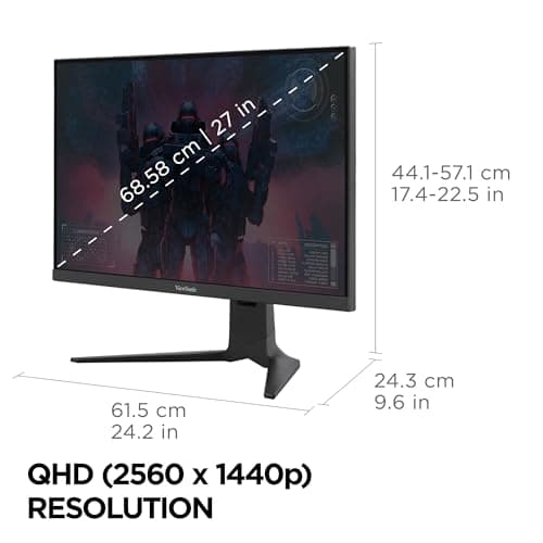 ViewSonic XG2736-2K 27 Inch 1440p Gaming Monitor, IPS with 240Hz and 0.5ms for Pro-Level Gameplay, FreeSync Premium and G-Sync Compatible, Advanced Ergonomics, 65W USB-C, HDMI, and DisplayPort Inputs