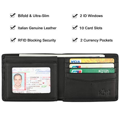 HIMI Wallet for Men-Genuine Leather RFID Blocking Bifold Stylish Wallet With 2 ID Window