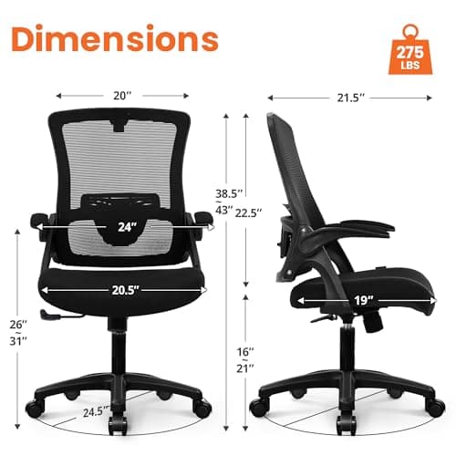 NEO CHAIR Office Desk Gaming Chair Computer High Back Mesh Seat with Rolling Wheels Ergonomic Adjustable Comfy Flip-up Armrests Lumbar Support Height for Home (Black)