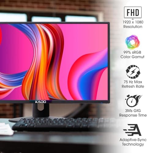 Kado Dual Monitor Setup - 2-Pack 24" 1920x1080 Computer Monitor 75Hz VESA Mount HDMI Office Gaming Hybrid Multitasking Daytrading Built-in Speakers