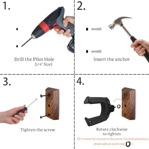 Onmiwod Guitar Wall Mount, Auto Lock Black Walnut Wood Guitar Hanger, Guitar Wall Hangers, Guitar Holder Hook Wall Stand for Classical, Acoustic, Electric Guitar, Bass, Gift for Guitar Player