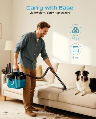 Seesii Cordless Shop Vac Wet and Dry, 2.6 Gallon Small Shop Vac with Accessory Storage Holder, 2 x 4.0Ah Batteries, 3-in-1 Wet Dry Vacuum with HEPA Filter, Strap, Ideal for Garage, Car, Workshop