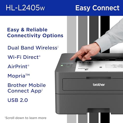 Brother HL-L2405W Wireless Compact Monochrome Laser Printer with Mobile Printing, Black & White Output | Includes Refresh Subscription Trial(1), Works with Alexa