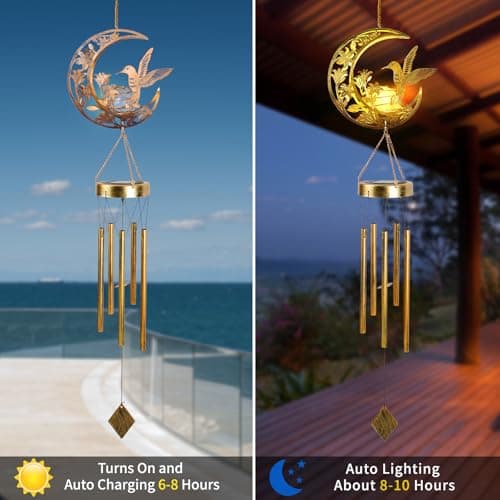 Moon Hummingbird Wind Chime Outdoor, Handcrafted Metal Garden Wind Chimes with Hummingbird Charms, Melodic Wind Bells for Patio Porch Decor, Weatherproof Gift for Nature Lovers & Bird Watchers B0F9YH8KZP