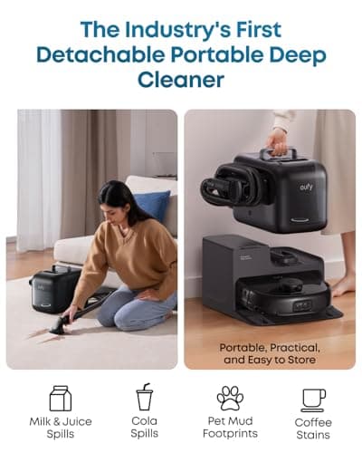 eufy Robot Vacuum E28, Portable Carpet for Deep Cleaning, HydroJet System with Roller Mop, All-in-One Robot Vacuum and Mop Combo, 20,000 Pa Suction, Zero-Tangling, Corner-to-Edge Cleaning (Upgraded)