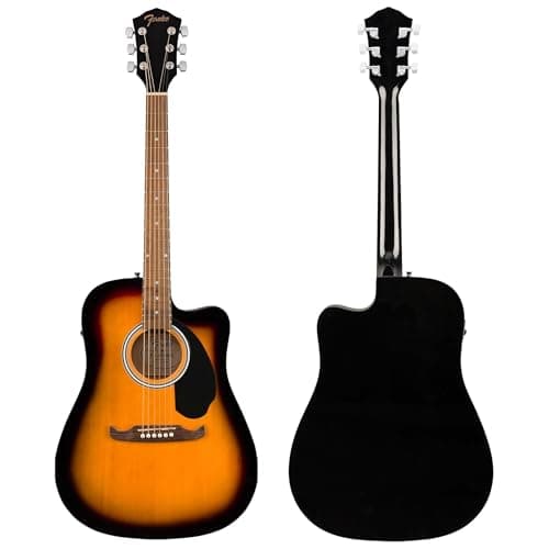 Fender FA-125CE Dreadnought Cutaway Acoustic-Electric Guitar - Sunburst Bundle with Gig Bag, Strap, Strings, Picks, and Austin Bazaar Instructional DVD