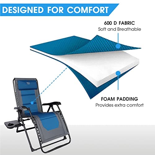 Timber Ridge Zero Gravity Chair Oversized Recliner 350lbs Capacity Patio Lounge Chair Padded Lawn Chair with Headrest XXL for Outdoor, Camping, Patio, Lawn