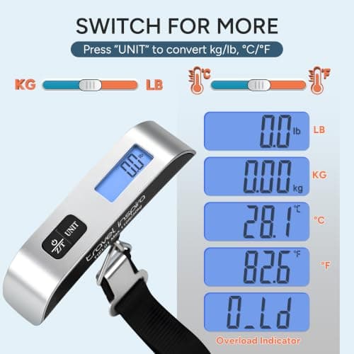 travel inspira Digital Luggage Scale – Portable Hanging Suitcase Weight Scale for Travel, 110 lb Capacity, Backlit LCD Display, Prevents Airport Overweight Fees, Battery Included B07QFTGGYF