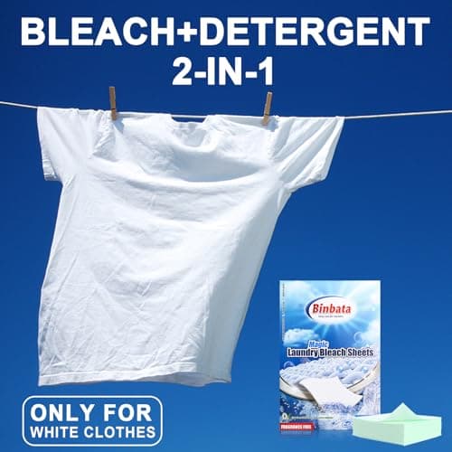 Binbata 2-in-1 Whitening Laundry Detergent Sheets 40 Loads, Unscented Hypoallergenic Eco Laundry Bleach Sheets Apply for white clothes, Effectively Remove Yellowing & Greying, Safe for Sensitive Skin