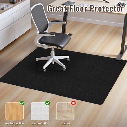 Sycoodeal Office Chair Mat for Hardwood Floor,Slip Resistant Floor Mat for Office Computer Gaming Chair,Heavy Duty Floor Protector for Rolling Chairs,Easy to Clean,Black(36"x48")