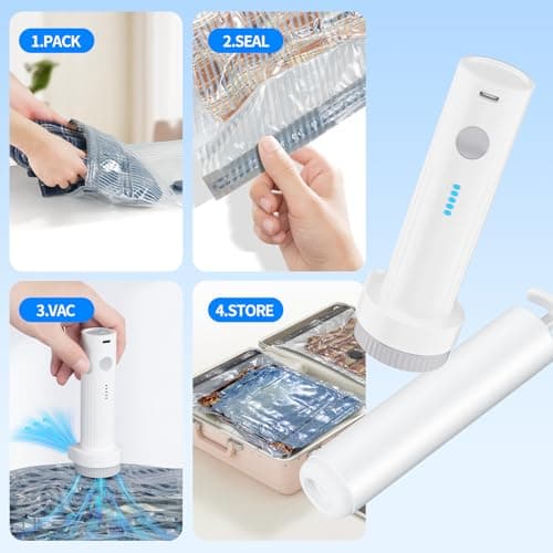 16 PCS Vacuum Seal Bags for Clothing with Electric Air Pump, Compression Space Saver, Vacuum Storage Bags for Luggage, Travel, Blankets, Pillows, Bedding and Moving, Hand Pump Included