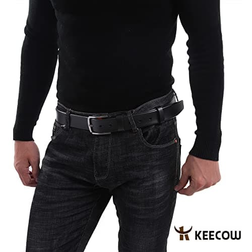KEECOW Men's 100% Italian Cow Leather Belt Men With Anti-Scratch Buckle,Packed in a Box