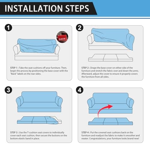 Pfrstuv 4-Piece T Couch Cover - Leather Look Slipcovers for 3 Cushion Sofa, Washable, Coffee