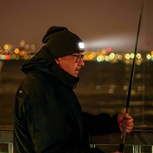 VIBELITE LED Beanie Hat with Light, USB Rechargeable LED Headlamp, Christmas Gifts for Men, Stocking Stuffers for Teen Boys, Dad, Husband, Father, Grey