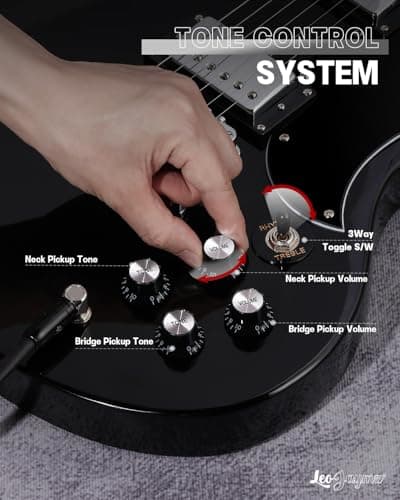 Leo Jaymz 39 Inch Solid Body Electric Guitar - Poplar Wood Body，Maple Neck and Laurel Wood Fretboard (Black)