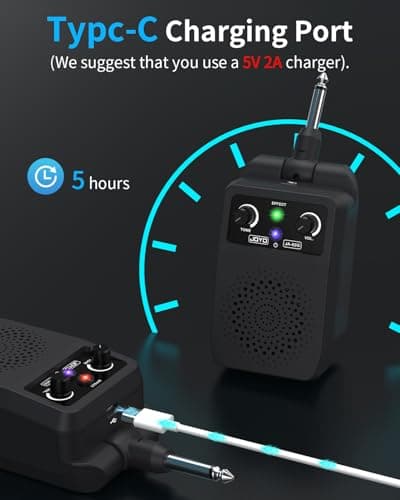 JOYO Mini Amp 5W Portable Plug in Practice Electric Amp Bluetooth Rechargeable Combo Guitar Amplifier Built-in 4 Effects Clean, Overdrive, Distortion, Reverb (JA-05G) B0CNRGCG3Z