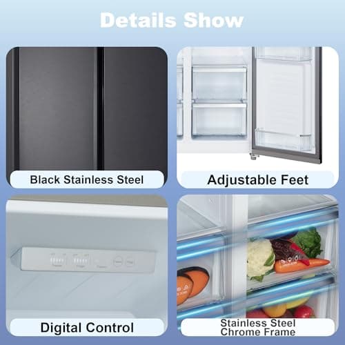 Iceblue 15.6 Cu.Ft. Side-by-side Refrigerators, 33" Full Size Refrigerator, Zoning Temperature Control Beverage Refrigerator with Freezer, Frost Free Beverage Fridge - Black Stainless Steel