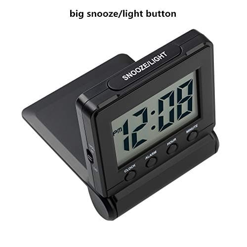 FAMICOZY Compact Digital Travel Alarm Clock with High/Low Volume Options,Simple to Set,Easy to Read,Bold Digits,Snooze Backlight,Quality Construction,2 AAA Battery Operated,Black