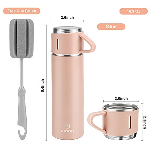 Stainless Steel Thermo 500ml/16.9oz Vacuum Insulated Bottle with Cup for Coffee Hot drink and Cold drink water flask.(Pink,Single)