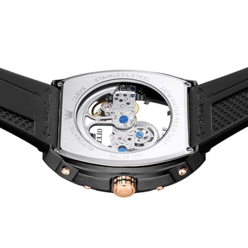 OLEVS Watch for Men Skeleton Automatic Tonneau Silicone Strap Business Luxury Waterproof Luminous Mechanical Men Wrist Watch