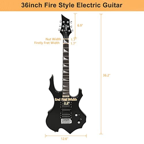 Glarry Cool Burning Fire Style Electric Guitar Christmas gift for Beginner Guitar Lover with Accessories Pack (Black)
