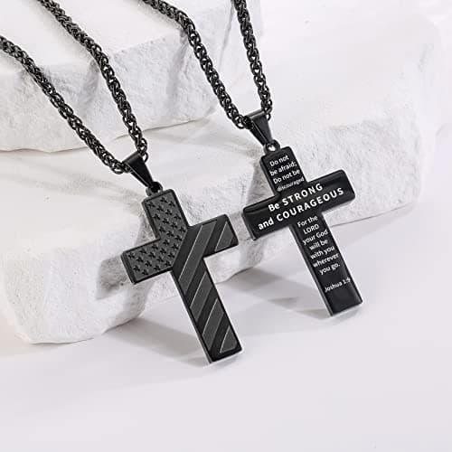 DuoDiner 18+2" Cross Necklace for Men Boys Christian Confirmation Gifts B0B96PLBQQ