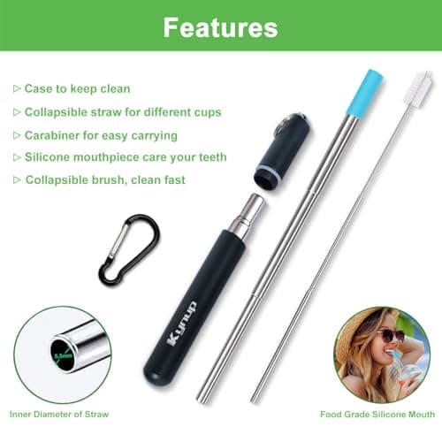Travel Drinking Straws, Cruise Must Haves, Portable Foldable Stainless Steel Straws with Cases, Silicone Tips for Gifts Kynup Reusable Collapsible Metal Straws, Cruise Ship Essentials (4Pack) B07ZBZ6CCC