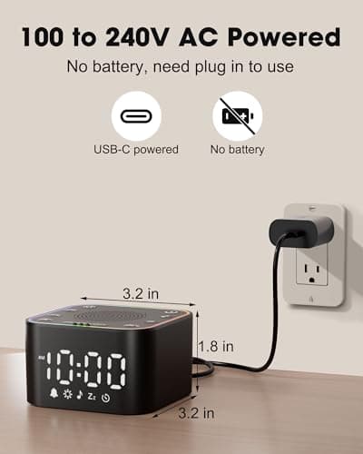 Alampan White Noise Sound Machine with Alarm Clock, 30 Soothing Sounds, Noise Machine for Sleeping, RGB Night Light, Digital Clock, Adults, for Bedside, Nightstand, Including Fan, Rain, Bird, Ocean