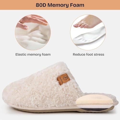 EverFoams Women's Fuzzy Slip-on Slippers Warm Cozy Soft Lightweight Memory Foam Indoor House Shoes