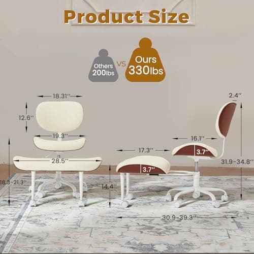 EROMMY ADHD Chair with Wheels Retractable footrest, Wide and Thickened Criss Cross Chair, Ergonomic Cross Legged Kneeling Desk Chairs for Meditation Yoga, Beige & Brown