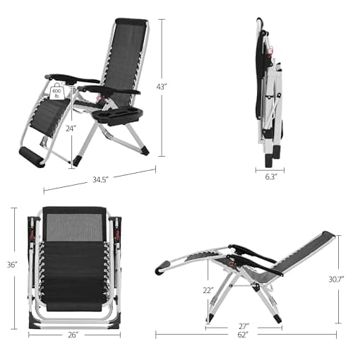 Yaheetech Zero Gravity Chair, Folding Reclining Lounge Recliner with Removable Pad & Headrest & Side Cup Holder Tray for Indoor and Outdoor Navy Blue/1