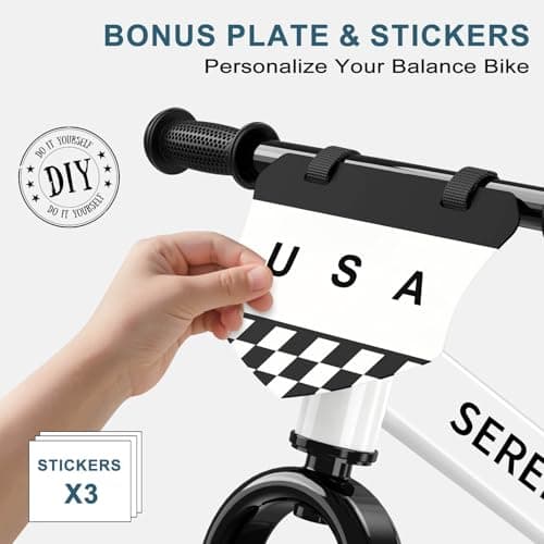 No Pedal Kids Toy Bike for 2-5 Years Old, Customize Plate with 3pcs Stickers (White) SEREED Toddler Balance Bike 2 Year Old, Gift for 2-3 Boys Girls, Adjustable B0DDQ4FQHK