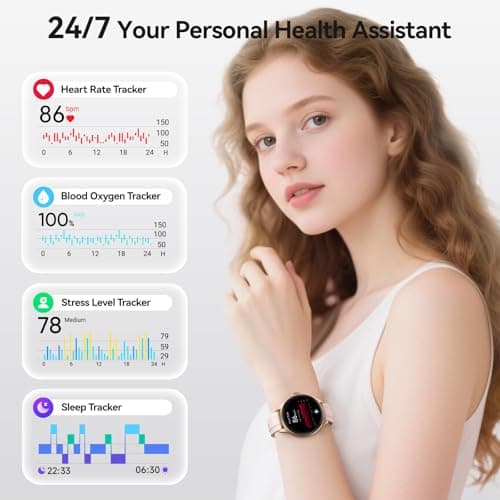 Smart Watches for Women (2 Bands), 1.27" Round Fitness Watch for Android iPhone with Bluetooth Calls (Make/Answer), AI Voice Command, Heart Rate/SpO2/Sleep Monitor, 12 Days Battery, IP68 Waterproof