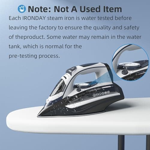 IRONDAY 1700W Steam Iron for Clothes, Rapid Heating, 3-Way Auto-Off, Spray Mist, Steam Burst, 14.07oz Water Tank, Adjustable Thermostat Dial